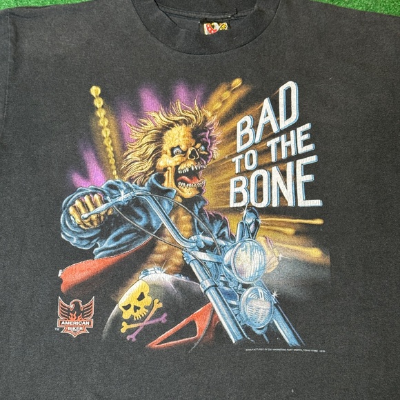 Vintage 90s 3D Emblem Harley Easy Rider Bad To The Bone Fort Worth XL T Shirt - Picture 2 of 10